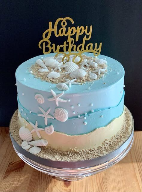 Cake Designs Ocean Theme, Sea Cake Theme, Cake With Sea Theme, Beach Inspired Birthday Cakes, Beach Fondant Cake, Cake Beach Birthday, Cake Sea Ocean, Waves Birthday Cake, Beach Decorated Cake