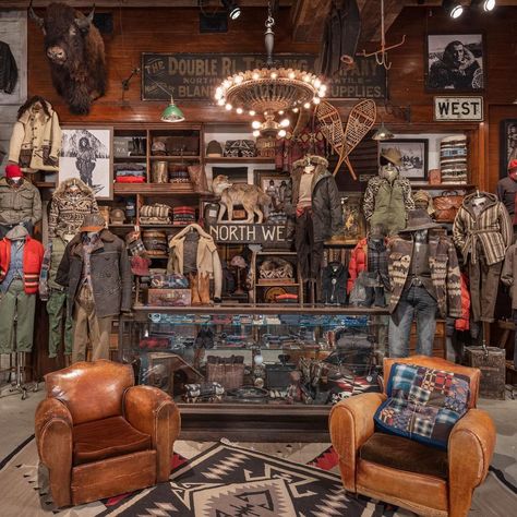 Double RL on Instagram: “Fall/Winter ‘20 showroom . New product hitting stores soon . #DoubleRL #RRL” Farmhouse Boys Bedroom, Country Store Display, Vintage Store Ideas, Moody Decor, Double Rl, Retail Inspiration, Western Store, Vintage Clothing Stores, Lake Cabins