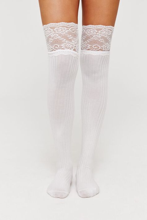 Thigh Highs Outfit, Fairy Closet, White Thigh High Socks, Coquette Accessories, Mermaid Socks, Princess Couture, Socks With Lace, White Knee High Socks, Hunter Boots Outfit