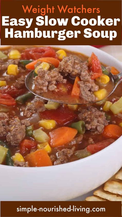 Slow Cooker Hamburger, Slow Cooker Hamburger Soup, Weight Watcher Vegetable Soup, Weight Watchers Crock Pot Recipes, Weight Watchers Meals Dinner, Low Calorie Soup, Weight Watchers Meal Plans, Weight Watchers Soup, Weight Watchers Recipes Desserts