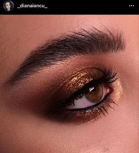 Black And Golden Makeup Looks, Brown Eyes Glam Makeup, Make Up For Dark Brown Eyes, Fall Eyeshadow Looks For Brown Eyes, Bronzy Eye Makeup, Makeup For Dark Brown Eyes, Smokey Glam Makeup, Winter Formal Makeup, Mackup Ideas