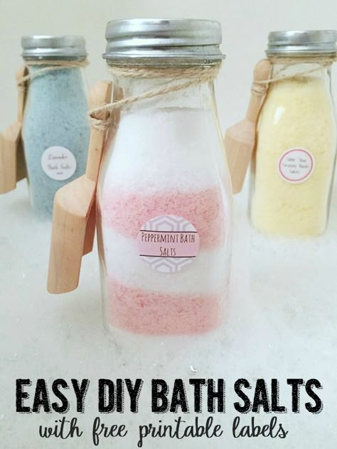 Diy Bath Salts, Joululahjat Diy, Peppermint Bath Salts, Bath Salts Diy, Desk Diy, Labels Printables Free, Diy Spa, Navidad Diy, Cadeau Diy