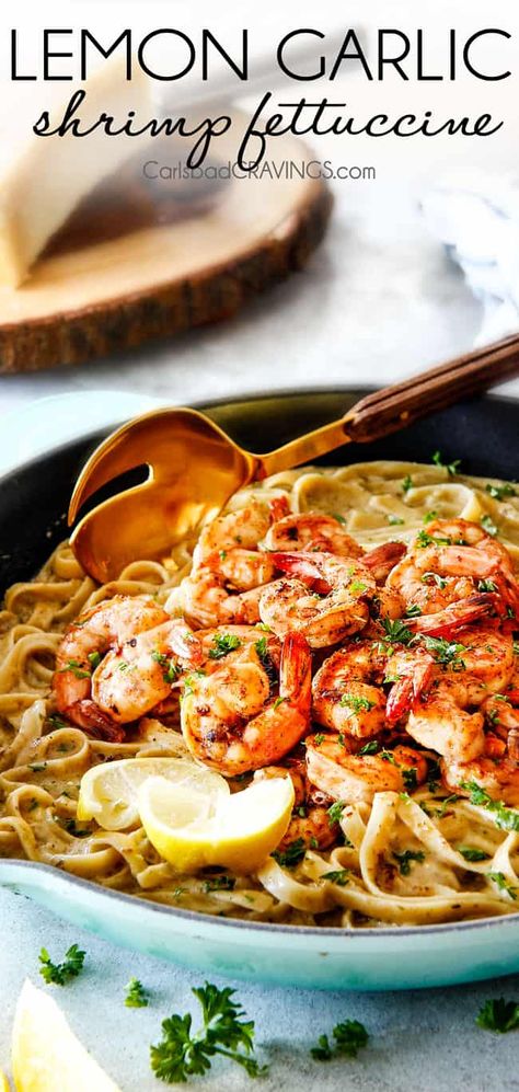 Lemon Garlic Shrimp Fettuccine, Shrimp And Fettuccine, Fettuccine With Shrimp, Shrimp Fettucini, Lemon Dishes, Shrimp Fettuccine Recipes, Lemon Shrimp Pasta, Fettuccine Recipe, Garlic Butter Shrimp Pasta