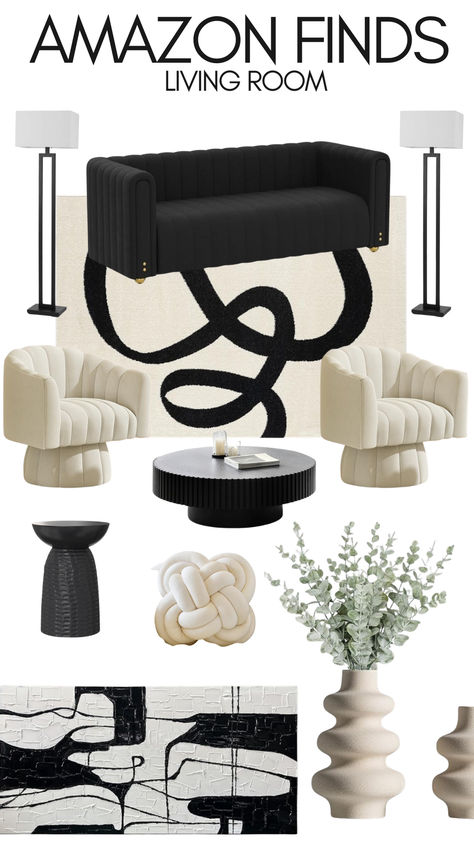 #ad, black and cream living room, minimalist, modern, chic.   #homedecor #blackandwhite #blackandcreme #livingroomdecor #livingroom #homefinds Luxury Living Room Black And White, Black And White Living Room Aesthetic, Black And Cream Living Room Ideas, Green Black And White Living Room, Black Couch Living Room Decor Ideas, Types Of Living Room Styles, Black And Cream Aesthetic, Black Neutral Living Room, White Living Room Aesthetic