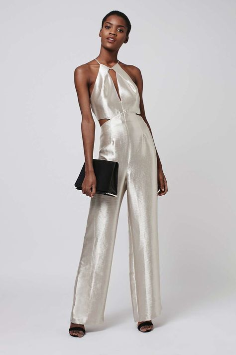 Metallic Cut-Out Jumpsuit - Topshop Metallic Jumpsuit, Silver Jumpsuits, Metallic Jumpsuits, Dress Code Wedding, Wedding Jumpsuit, New Years Eve Outfits, Cheap Womens Clothing, Topshop Outfit, Going Out Outfits