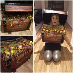 Treasure Chest/Box Costume for under the sea fancy dress theme. Treasure Chest Costume, Diy Treasure Chest, Fancy Dress Theme, Diy Chest, Under The Sea Costumes, Sea Costume, Box Costumes, Book Week Costume, Creative Valentines