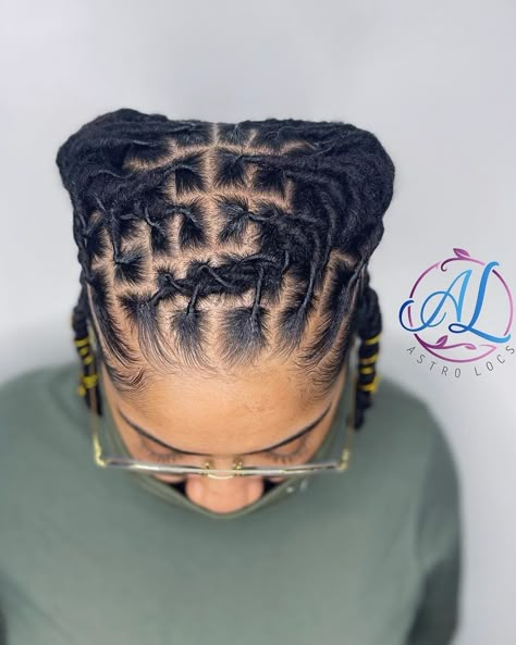 Updo Dreadlock Styles Black Women, Updo For Dreads Black Women, Loc Style Updos For Women, Starter Loc Styles Medium Updo Women, Loc Styles For Black Women Updo, Short Starter Locs Hairstyles Updo, Two Barrel Twist Locs Women, Halo Loc Styles, Short Dreads Styles For Women Black Loc Hairstyles