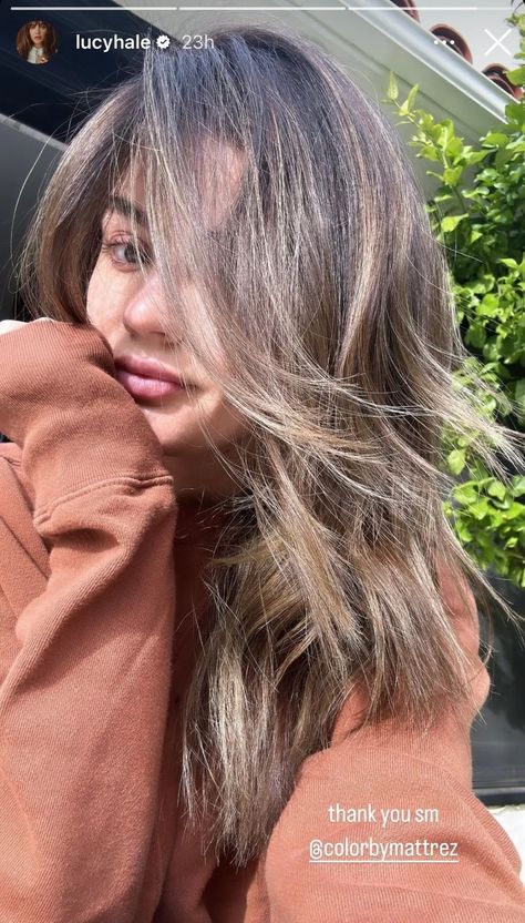 Cooler Weather Means Cool Blonde Highlights for Lucy Hale — See Photo | Allure Rich Dark Brown Hair Color, Lucy Hale Blonde, Lucy Hale Photos, Cool Blonde Highlights, Dark Chocolate Hair, Buttery Blonde, Brown Hair Shades, Chocolate Hair, Cool Blonde