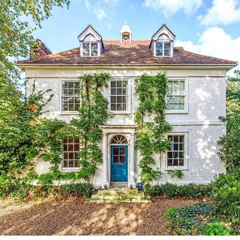 Conde Nast Property on Instagram: “Prettiest house in Richmond, from the Savills archives @savills  #house #home #homestyling #facade #frontdoor #london #realestate…” Richmond England, Richmond London, Turquoise Door, London Houses, Farm Buildings, White Brick, Conde Nast, Pretty House, Interior Inspo