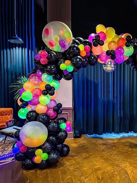 Glow Theme Party, School Disco, Mystery Parties, Balloons Arch, Balloon Arch Kit, Neon Birthday, Skate Party, Stag Party, Black Balloons