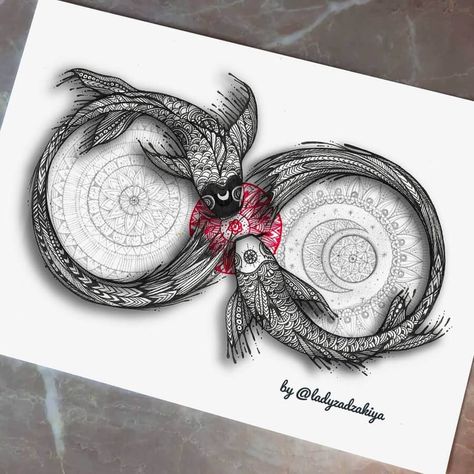 Infinity Art Design, Infinity Drawings Ideas, Infinity Design Ideas, Infinity Drawings Sketches, Fish Infinity Tattoo, Fish Doodle Art, Mandala Art Tattoo, Infinity Drawing, Infinity Mandala