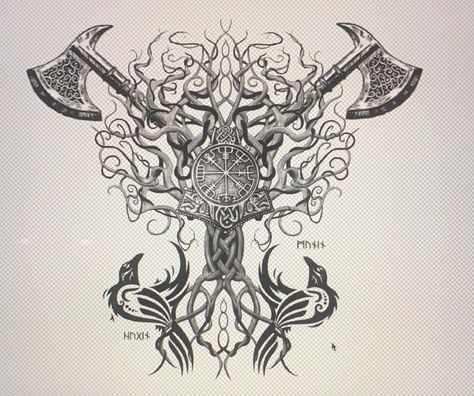 Authentic Viking Tattoo, Viking Back Tattoo Design, Viking Throat Tattoo Men, Yggdrasil Tattoo Vikings Tree Of Life, Nordic Back Tattoo Men, Viking Chest Tattoo Female, Viking Stomach Tattoos, Norse Back Tattoo Ideas, Nordic Warrior Tattoo