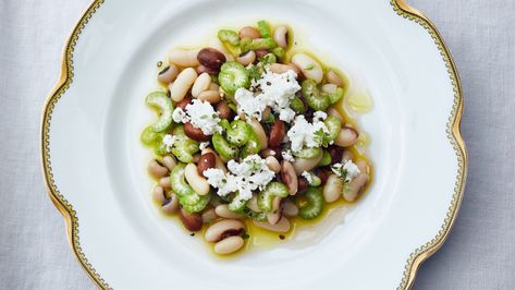 This side dish is so fast and easy, you can make a big batch and have it for the whole week. The simple marinade will fancy up any type of canned beans. Marinated Beans, Ricotta Salata Recipe, Ricotta Salad, Summer Vegetarian Recipes, Stew Chicken Recipe, Fennel Salad, Canned Beans, Peppers Recipes, Dried Beans