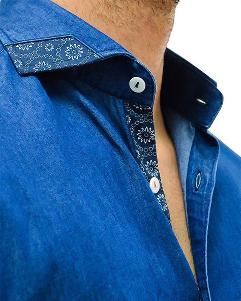 Mens Fashion Wear, Men Fashion Casual Shirts, Mens Designer Shirts, Denim Shirt Men, Stone Rose, Indigo Denim, Shirt Detail, Clothing Details, Men Shirt