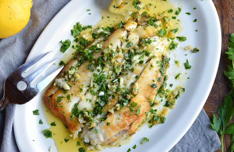 A simple sauteed fish dish with a delicious garlic butter sauce, perfect for a busy weeknight. Ready in 5 minutes. Sauteed Flounder Recipe, Sauteed Fish Recipes, Sautéed Fish, Whiting Fish, Fish Dishes Recipes, Sauteed Fish, Flounder Recipes, Fish Dinners, Best Fish Recipes