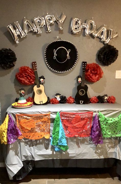 Mariachi theme party Mariachi Decorations, Mariachi Birthday Party, Mariachi Party Theme, Mariachi Theme Party, Charro Party Ideas, Charro Party, 23 Bday, Music Themed Parties, Mens Birthday