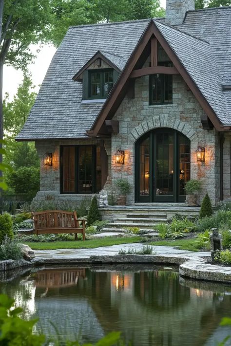 40 Charming Cottage Homes Tips to Create Your Dream Escape | VIVA Mountain Cottage Exterior, English Cottage House Plans, English To French, Modern Cottage Homes, Big Cottages, French Cottage Style, Cottage Houses, Dream Escape, Fairytale House