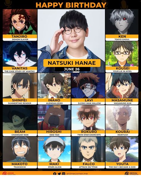 Happy 32nd birthday to Hanae Natsuki! by nwl123 The post Happy 32nd birthday to Hanae Natsuki! appeared first on Alo Japan. Happy 32nd Birthday, Hanae Natsuki, Anime Voice Actors, Natsuki Hanae, Demon Slayer Funny, Voice Artist, 32nd Birthday, 32 Birthday, Demon Slayer Characters