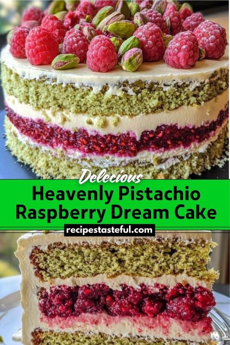 Pistachio Cake Filling, Pistachio Raspberry Cake, Creamy Vanilla Frosting, Pat A Cake, Pistachio Raspberry, Dome Cake, Cheesecake Frosting, Pistachio Recipes, Cake Tart