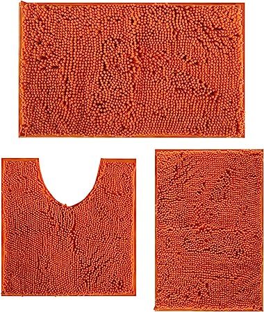 Amazon.com: RUN HELIX Orange Bathroom Rugs 3 Pieces Burnt Orange Bath Rugs Fall Shower Rugs with U-Shaped Contour Toilet Mat Absorbent Chenille Plush Bath Mats Non Slip Bath Rugs Bathroom Floor Mats Bath Mat Set : Home & Kitchen Bathroom Floor Mats, Orange Bath, Orange Bathroom, Orange Bathrooms, Rugs Bathroom, Bathroom Floor Mat, Toilet Mat, Bath Mat Sets, Kids Bathroom