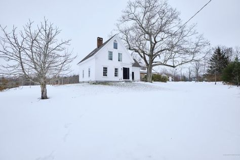 New Today -  This Maine Farmhouse Exists in a Real-Life Winter Wonderland maidsandmoore.com Maine Farmhouse, Utility Sheds, Rockwell Paintings, Skylight Window, New England Farmhouse, Norman Rockwell Paintings, Maine Cottage, Pine Floors, Old Farm Houses