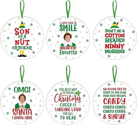 Buddy The Elf Christmas Decorations, 6 Pcs Funny Elf Holiday Tree Hanging Ornaments, Christmas Movie Collection Elf Merchandise Gift, Cute Christmas Home Decor, Novelty Elf Party Decor Supplies The Elf Christmas Decorations, Buddy The Elf Christmas Decorations, Classic Holiday Movies, Funny Christmas Movies, Elf Christmas Decorations, Bored Jar, Christmas Main, Santa Candy, Elf Movie