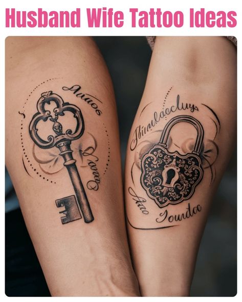 15 Unique Husband and Wife Tattoo Ideas to Showcase Your Love Wedding Tattoos For Men, Memorial Tattoo Husband, Wife Tattoo Ideas, Wife Name Tattoo, Mrs Tattoo, Spouse Tattoos, Husband Wife Tattoos, Wife Tattoos, Tattoos For Siblings