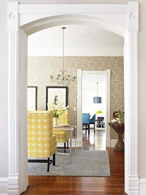 These DIY molding ideas are a really easy way to add interest to ceilings, walls, doorways and windows. Whether you want to update your dining room, bedroom or kitchen, moldings and trim will make the room look more custom. #fromhousetohome #mouldings #homedecorideas #decoratingtips #diyproject Doorway Molding Ideas, Doorway Trim Ideas, Doorway Molding, Archway Molding, Archway Ideas, Molding Ideas, House To Home, Hallway Decor, Wall Molding