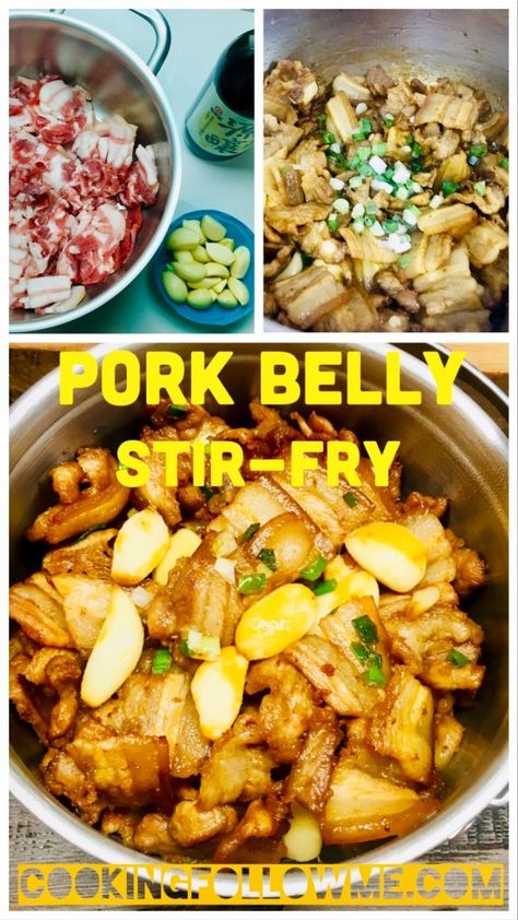 Pork Belly Stir Fry, Stir Fry Pork Belly, Eggs With Tomatoes, Pork Belly Strips, Fried Pork Belly, Pork Belly Slices, Pork Belly Recipes, Pork Stir Fry, Vegetable Dish