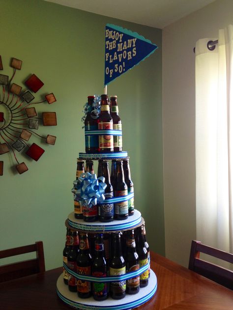 30th birthday beer cake... 30 different craft beers...he loved it!!! Birthday Cake For Dad Father, Cake For Dad, Birthday Beer Cake, Birthday Beer, Manly Things, Bottle Cake, Dad Birthday Cakes, Beer Tower, Beer Cake