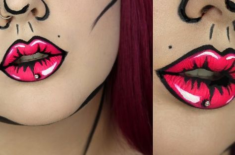 Quick and Easy Halloween Looks/Costumes with Makeup Comic Book Makeup Tutorial, Pop Art Makeup Tutorial, Comic Book Makeup, Costume Makeup Tutorial, Comic Makeup, Pop Art Costume, Make Up Diy, Lips Tutorial, Fantasy Make-up