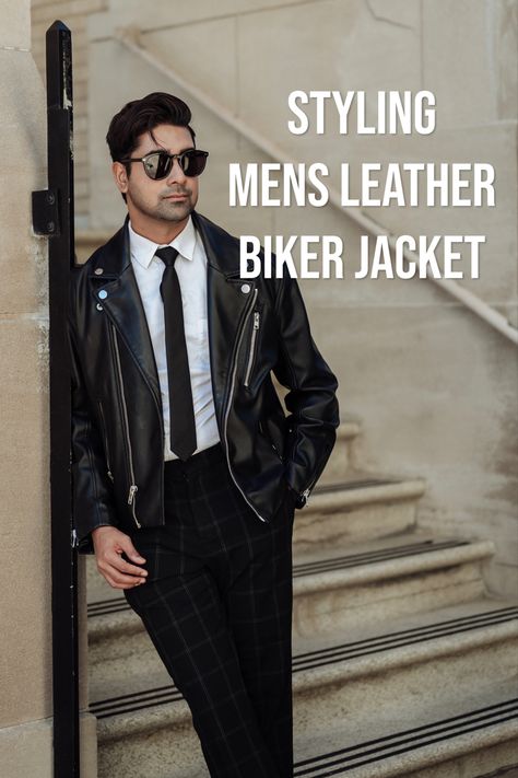 Mens Outfit ideas to style leather jacket | Mens Edgy formal look #mensfashion #bikerjacket #leatherjacketoutfit #leatherjacketseason Leather Jacket Outfit Men Formal, Leather Jacket Formal Outfit, Leather Jacket And Tie Outfit Men, Leather Jacket Mens Outfit, Jacket Mens Outfit, Edgy Formal, Luxury Men's Single Breasted Biker Jacket, Mens Leather Biker Jacket, Mens Outfit Ideas