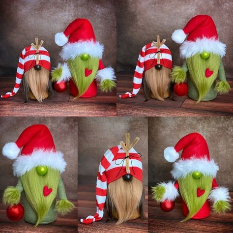 Grinch Gnome Diy, Grinch Gnome, Grinch Stuff, Gnome Ideas, Grinch Crafts, Grinch Christmas Party, Grinch Christmas Decorations, Needle Felted Christmas, Gnomes Diy