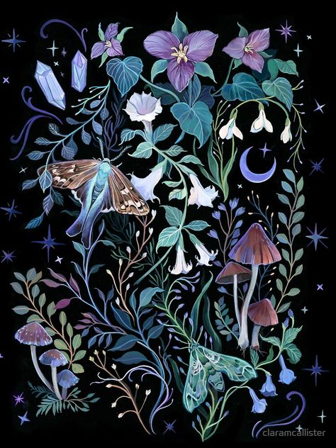 Moth And Mushroom Art, Hongos Art, Whimsigothic Art, Mushrooms Art, Witchy Art, Witchy Wallpaper, Night Flowers, Night Garden, Iphone 13 Case