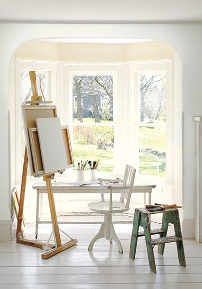 Benjamin Moore Paper White OC-55 Regal Select Eggshell Home Art Studio, Art Studio Space, Art Studio Room, Art Studio Ideas, Studio Spaces, Art Studio At Home, Benjamin Moore Colors, Simply White, Studio Room