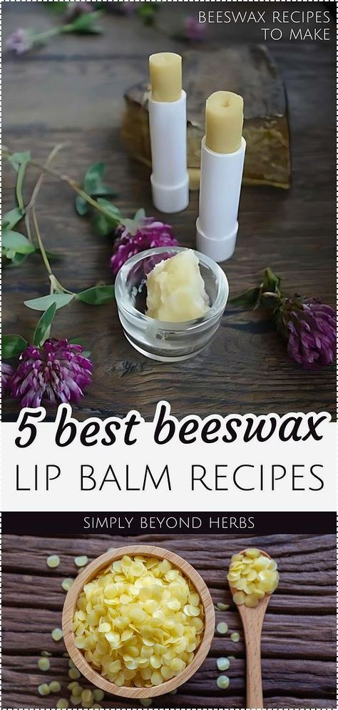 Discover Homemade Skin Care with 5 best beeswax lip balm recipes. Enhance your lip care routine with these versatile and nourishing homemade recipes. From cold sore relief to natural tint, these lip balms are made of natural ingredients and easy to customize. Learn how to create herb-infused oils, melt beeswax, and pour into lip balm tubes or sticks. Find more natural remedies, DIY beauty products, and DIY skin care at simplybeyondherbs.com.