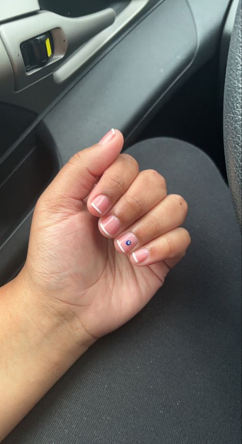 Payed $45 French Tips With Evil Eye, Nails Evil Eye, White French Tip Nails, White French Tips, White French Tip, Evil Eye Design, Tip Nails, White Tip, White French