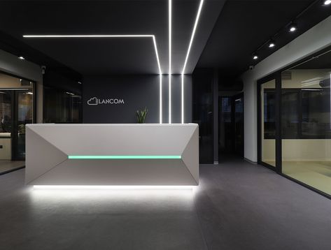 Futuristic Reception, Contemporary Office Reception, Dance Studio Floor, Cash Counter Design, Futuristic Office, Car Showroom Design, Office Reception Design, Reception Desk Counter, Barbershop Design