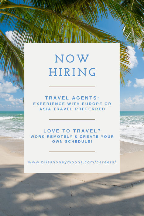 Do you love to travel? We are looking for passionate and hardworking travel agents with a knowledge of Europe and Asia travel. Enjoy working remotely and creating your own schedule! Apply on our website! Now Hiring, Working Remotely, Honeymoons, Travel Agent, Asia Travel, Plan Your Trip, Us Travel, Remote Work, To Learn