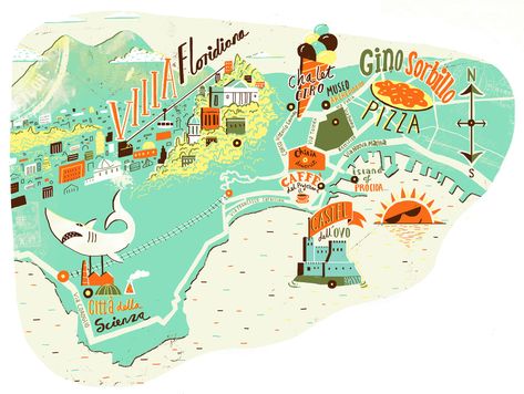 Naples map illustrationMigy illustratio Naples Map, Seattle Map, Vietnam Map, Train Illustration, Japan Map, Hand Drawn Map, Town Map, Pop Art Posters, Pin Map