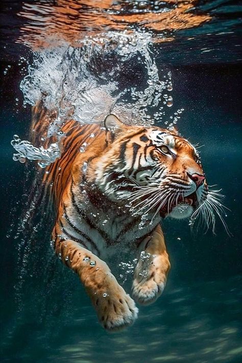 Tiger Swimming, Tiger In Water, Big Cats Photography, Animal Photography Wildlife, Wild Animals Photography, Tiger Artwork, Tiger Pictures, Wild Animals Pictures, Big Cats Art