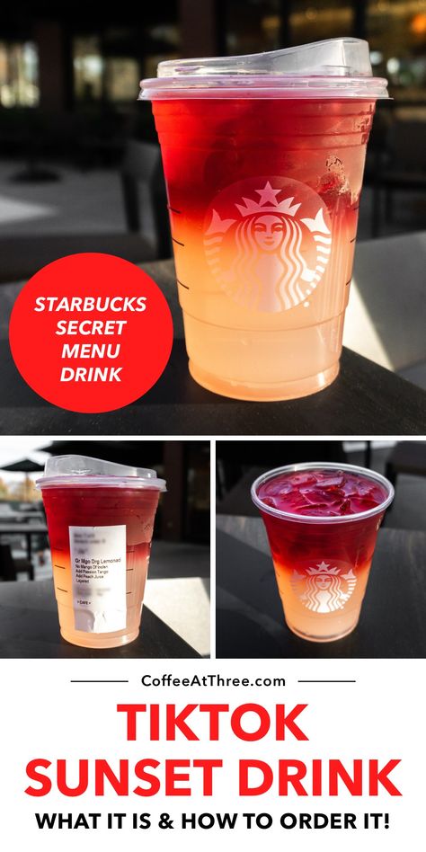 Layered Starbucks Drinks, Starbucks Refresher Secret Menu Drinks, Alcoholic Starbucks Drinks, Starbucks Green Tea Drinks Recipes, Sunset Drink Starbucks, Starbucks Secret Menu Refreshers, Best Summer Starbucks Drinks, Starbucks Spring Drinks, Sunset Refresher Starbucks