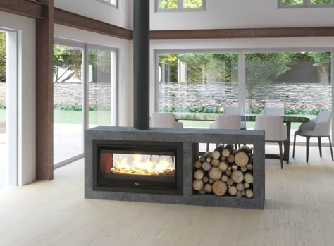 Double Fireplace, Minimalist Fireplace, Fireplace Parts, Two Sided Fireplace, Indoor Outdoor Fireplaces, Ventless Fireplace, Double Sided Fireplace, Wood Heater, Freestanding Fireplace