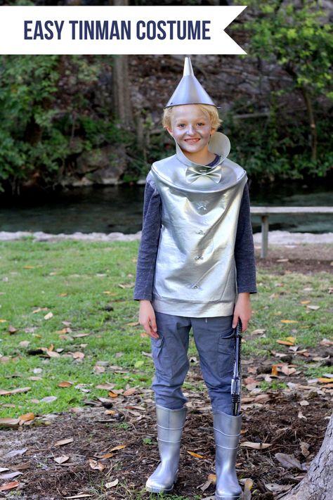 Easy Wizard of Oz Halloween Costumes- Tinman Diy Tinman Costume For Kids, Easy Tin Man Costume, Diy Tinman Costume For Men, Tin Man Costume Diy Men, Wizard Of Oz Diy Costumes, Tinman Costume Diy, Tin Man Costume Diy, Diy Wizard Of Oz Costumes, Tinman Costume