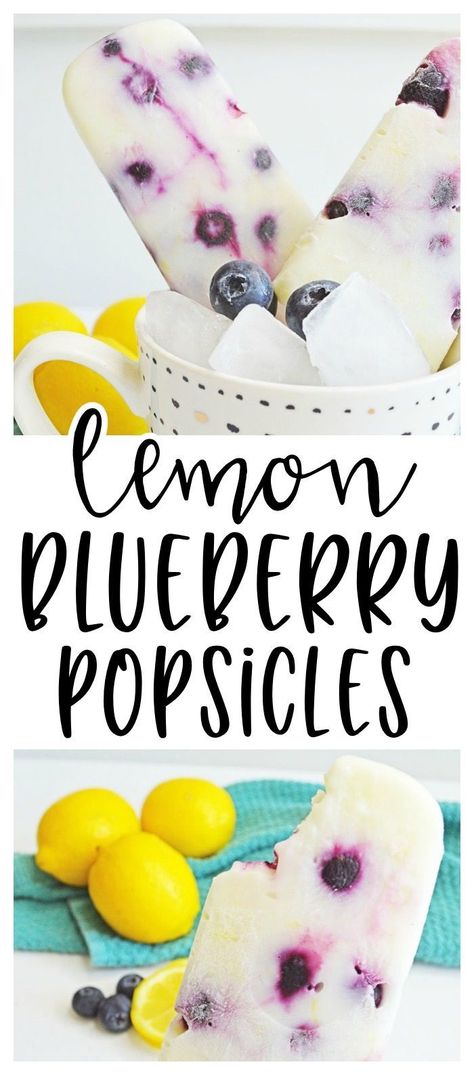 Delicious homemade lemon blueberry popsicles! Blueberry Party, Blueberry Popsicles, Lemon Popsicles, Fun Holiday Desserts, Lime Popsicles, Homemade Ice Pops, Healthy Popsicle Recipes, Lemon Treats, Healthy Popsicles