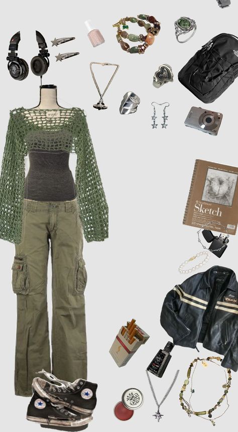 Cute Outfits Indie, Indie Vibes Outfit, Grunge Hippy Outfits, Green Style Aesthetic, Earthy Astethic Outfits, Alternative Indie Aesthetic, Alternative Indie Outfits, Indie Vibes, Grunge Indie Aesthetic