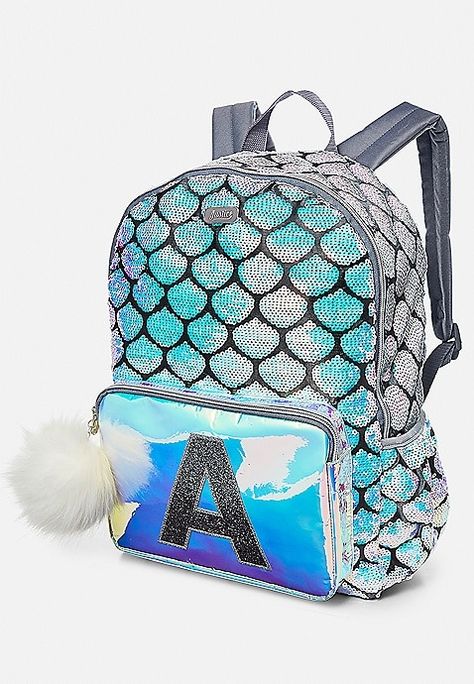 We ended up getting her this set too! It’s adorable! Mermaid Initial Backpack | Justice Justice Backpacks, Mermaid School, Mermaid Backpack, Mermaid Squad, Justice Accessories, Sequin Backpack, Mermaid Diy, Rolling Backpack, Backpack With Wheels