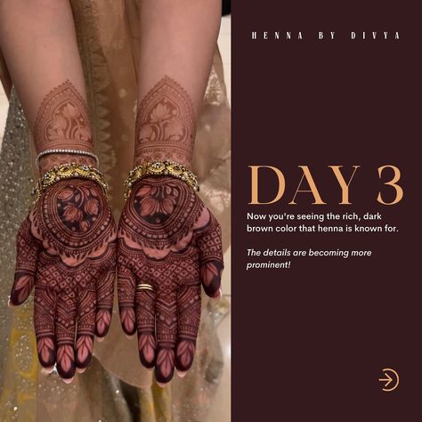 Swipe 👉 to see the Stain Progressions of henna . . . #henna #hennartist #weddingmehndi #hennadesign Henna Stain, Wedding Mehndi, Henna Artist, Dark Brown Color, Henna Design, Artist On Instagram, Brown Color, Henna, Stain