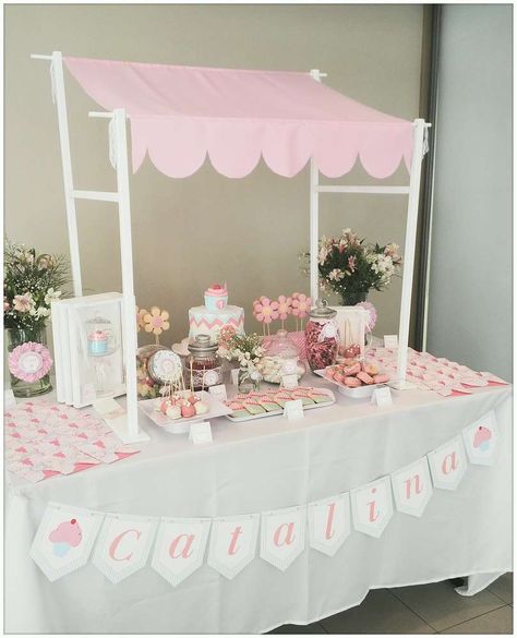 Pink & Aqua Cupcake Birthday Party Ideas | Photo 1 of 16 | Catch My Party Birthday Cake Stand Decor, Candy Bar Comunion, Cake Stall, Cupcake Birthday Party, Ice Cream Birthday Party, Ice Cream Theme, Cupcake Birthday, Ice Cream Birthday, Fun Fair