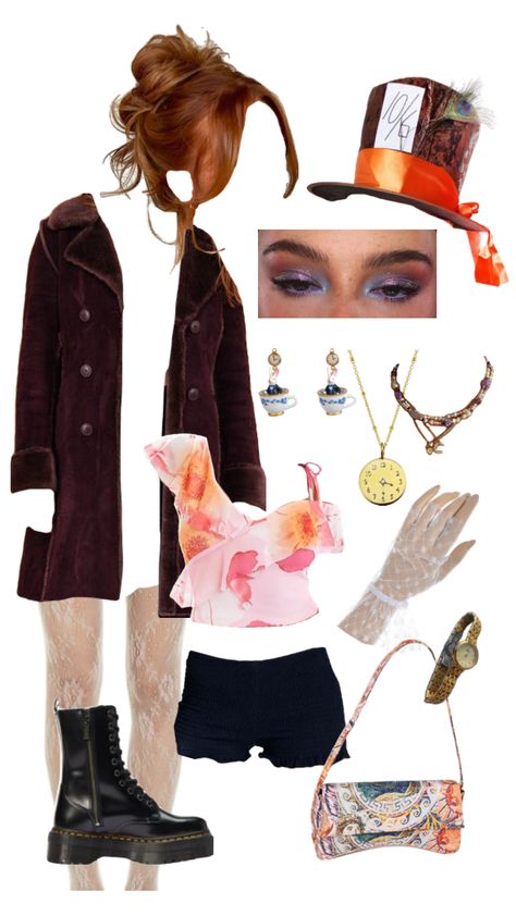 Mad Hatter | Halloween Inspo 2024 Mad Hatter Outfit Ideas, Mad Hatter Aesthetic, Hatter Aesthetic, Halloween Mad Hatter, Mad Hatter Halloween, Mad Hatter Outfit, Halloween Mad, Pretty Halloween Costumes, Princesa Disney